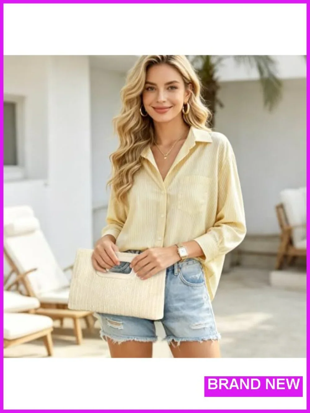 Faux Straw Woven Clutch Purse with Detachable Chain Strap for Beach Wedding